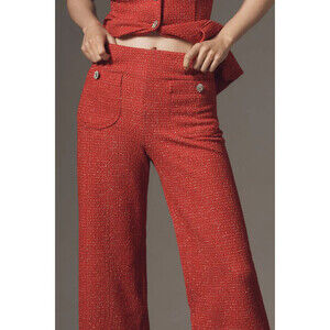 The Colette Crop Tweed Ruffle-Hem Trousers by Maeve RED 32